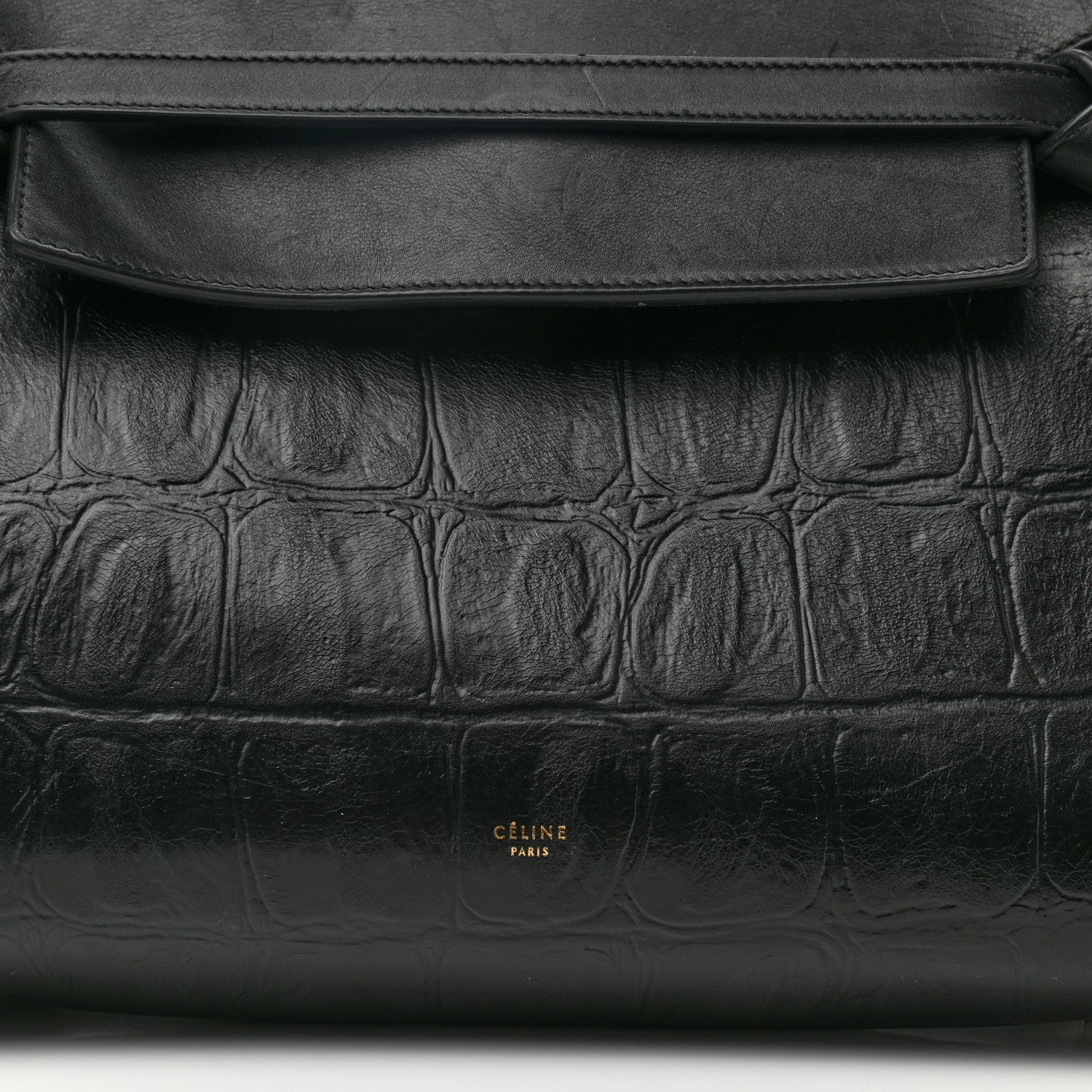 Celine Calfskin Crocodile Embossed Small Belt Bag Black 7 of 9