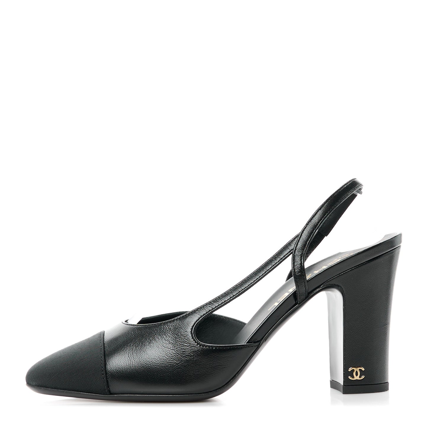 Lambskin Grosgrain Cap Toe CC Slingback Pumps 39 Black