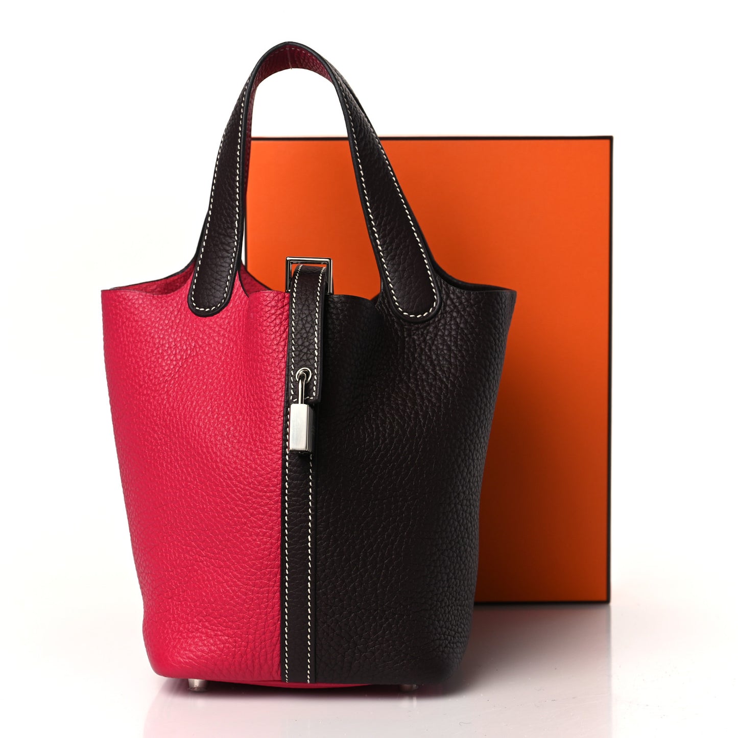 Taurillon Clemence Casaque Picotin Lock 18 PM Rouge Sellier Framboise