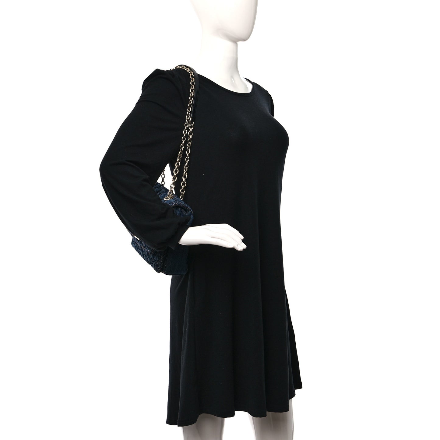 Denim Quilted Gancini Flap Bag Blue