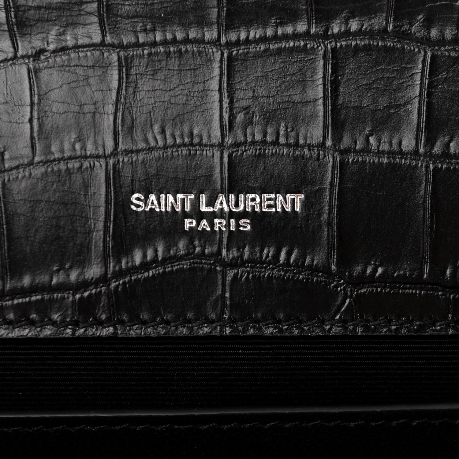 Saint Laurent Calfskin Crocodile Embossed Medium Classic Monogram Kate Tassel Satchel Black 6 of 11