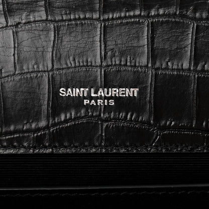 Saint Laurent Calfskin Crocodile Embossed Medium Classic Monogram Kate Tassel Satchel Black 6 of 11