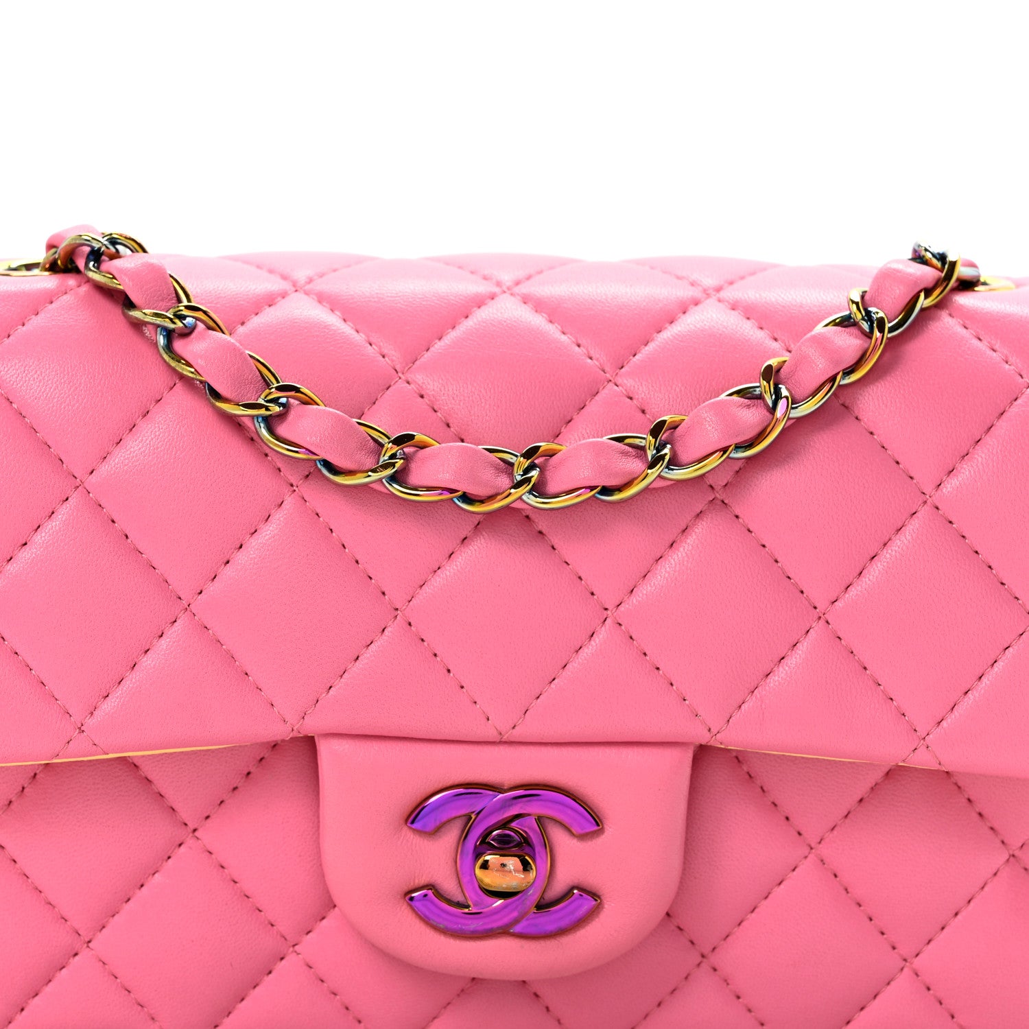Chanel Lambskin Quilted Mini Rectangular Flap Pink Yellow 8 of 11