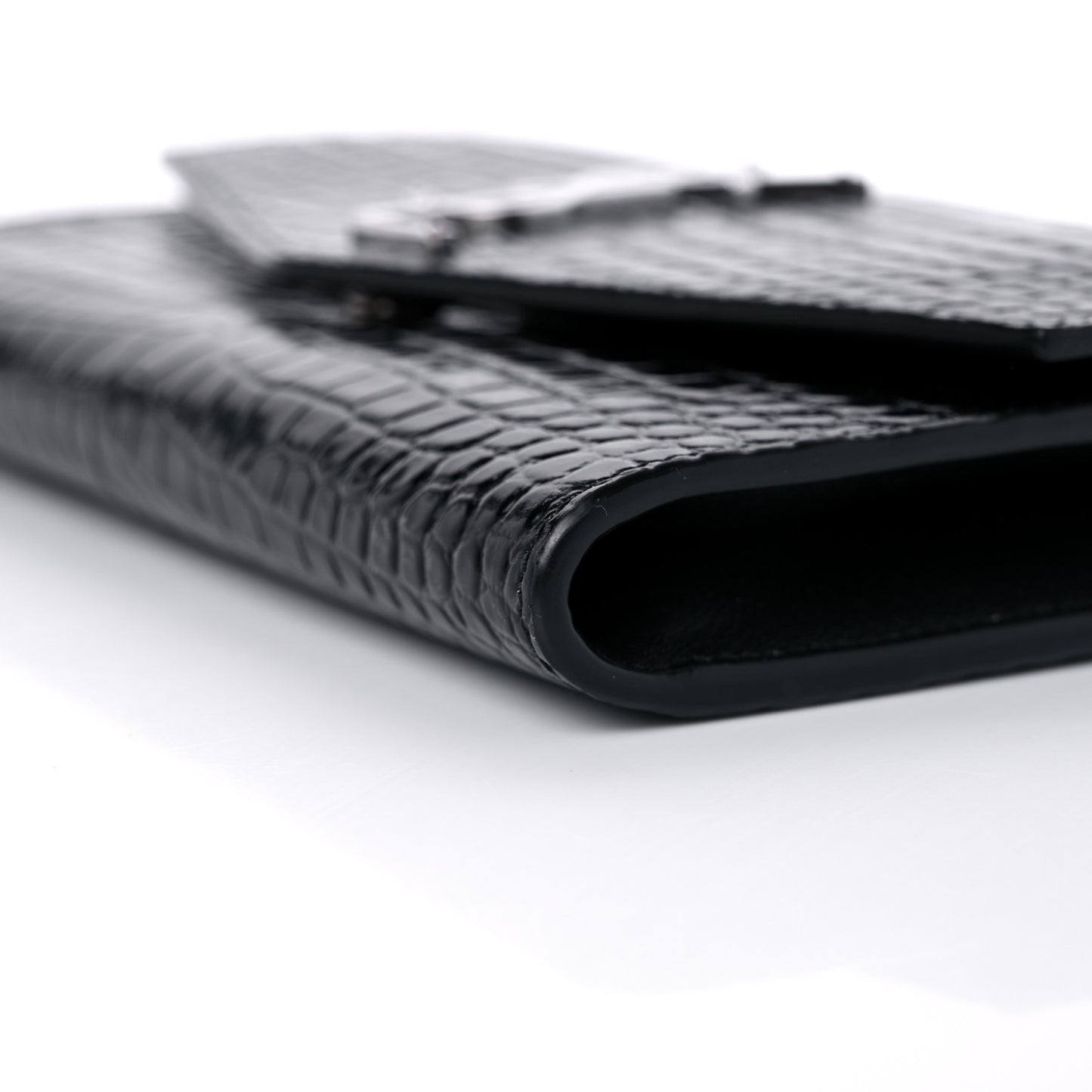 Calfskin Crocodile Embossed Monogram Uptown Chain Wallet Black