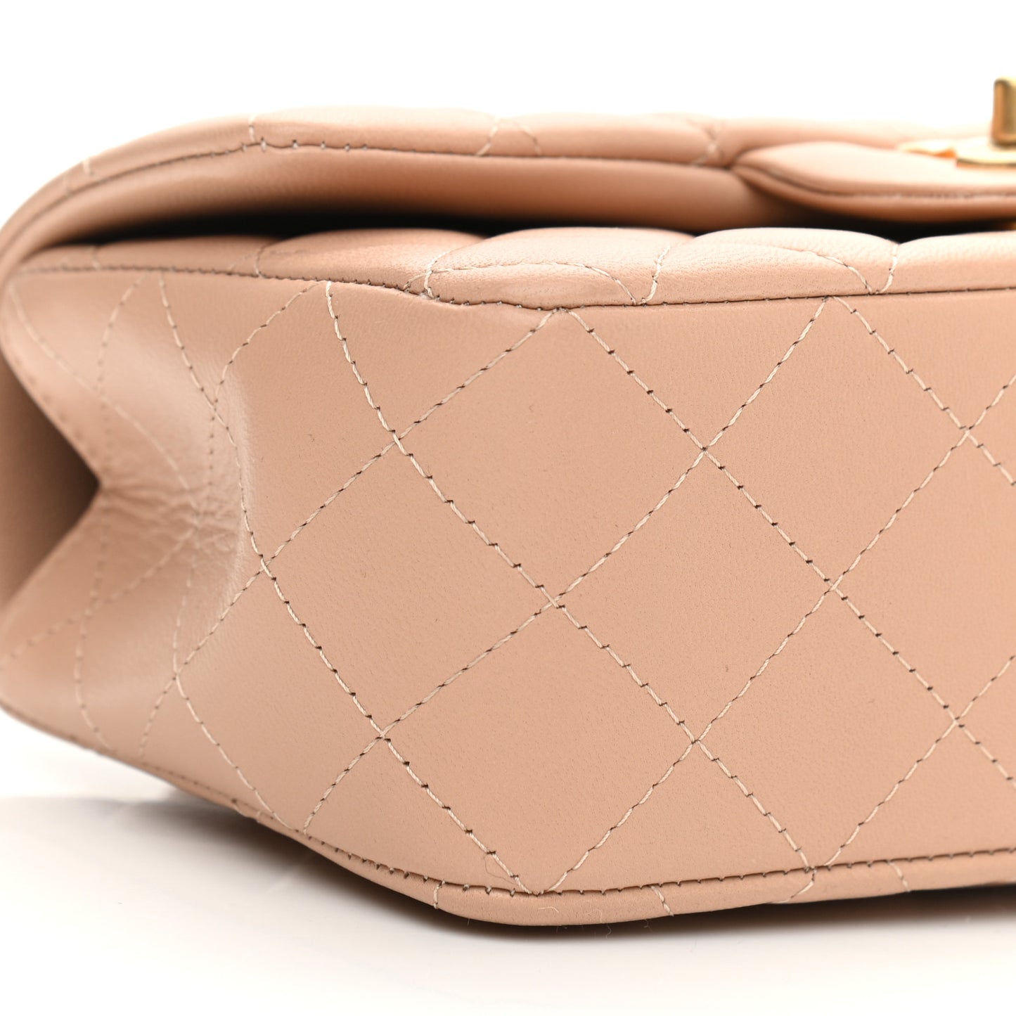 Lambskin Quilted Mini Top Handle Rectangular Flap Beige