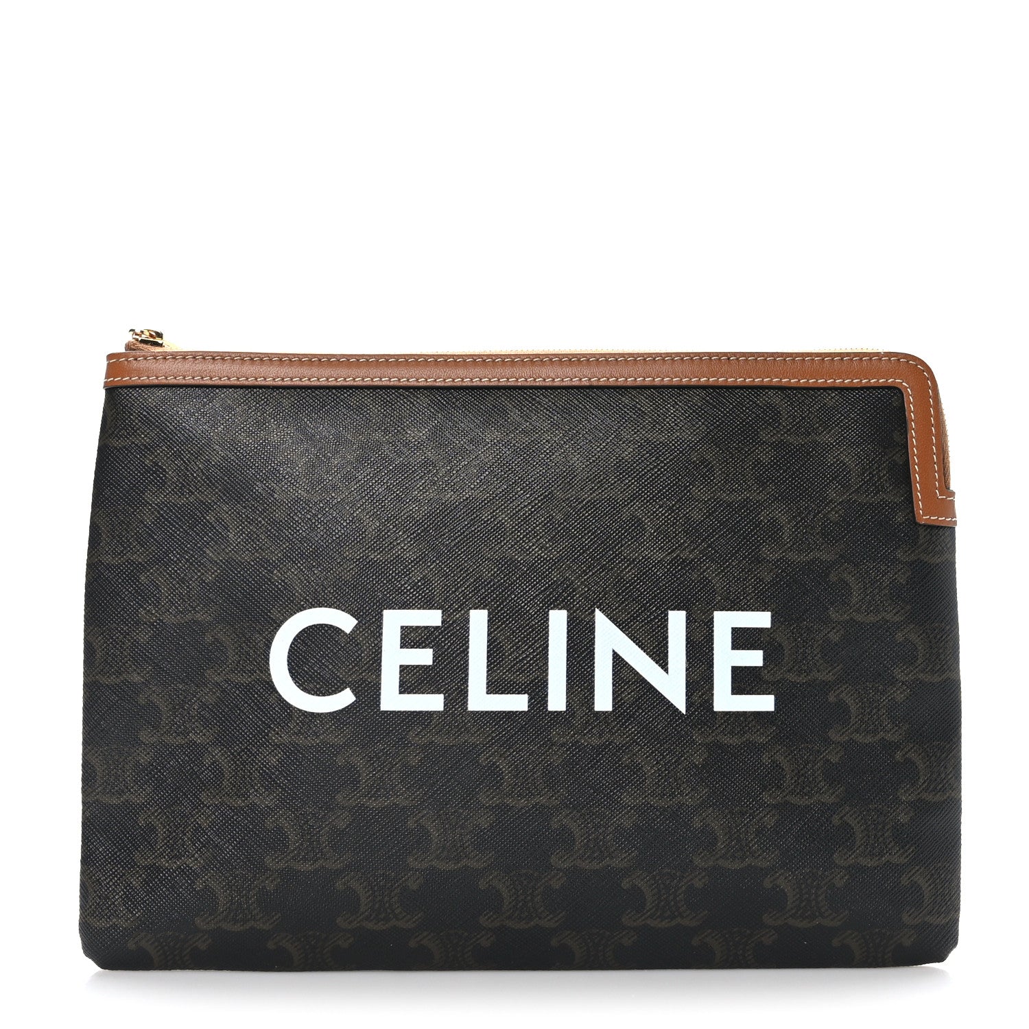 Celine Triomphe Canvas Lambskin Small Pouch Tan 1 of 7