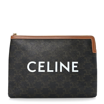 Celine Triomphe Canvas Lambskin Small Pouch Tan 1 of 7