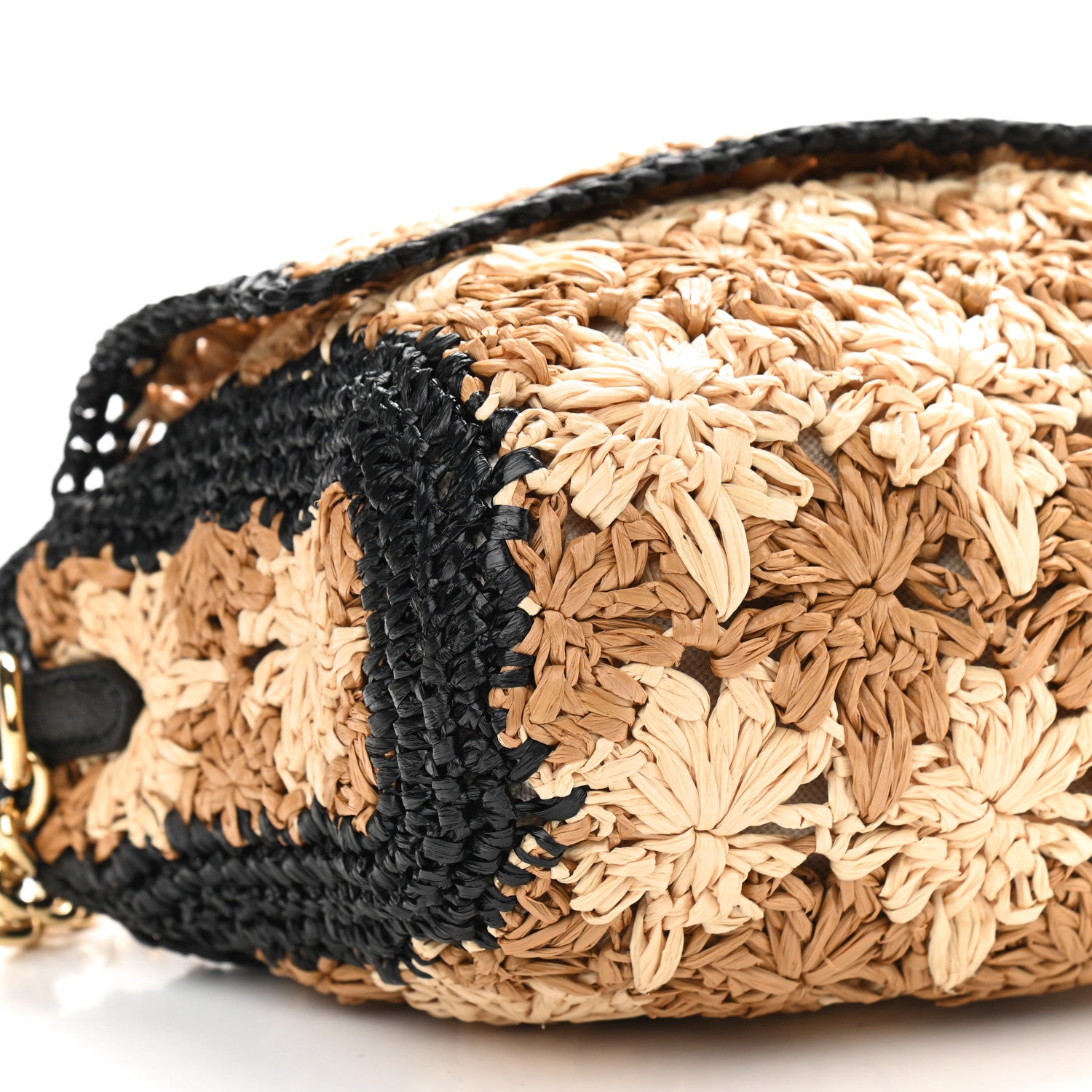 Gucci Raffia Azalea Calfskin Crochet Flower Small GG Marmont Shoulder Bag Natural Ecru Black 8 of 9