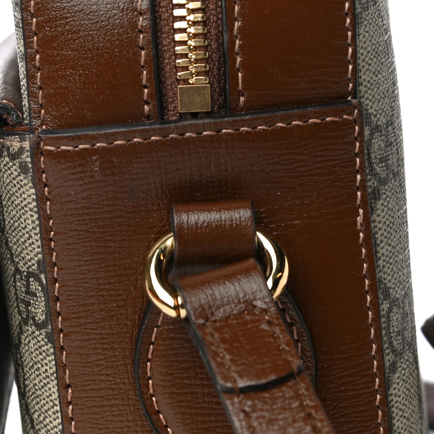 GG Supreme Monogram Small Horsebit 1955 Shoulder Bag Beige Brown Sugar