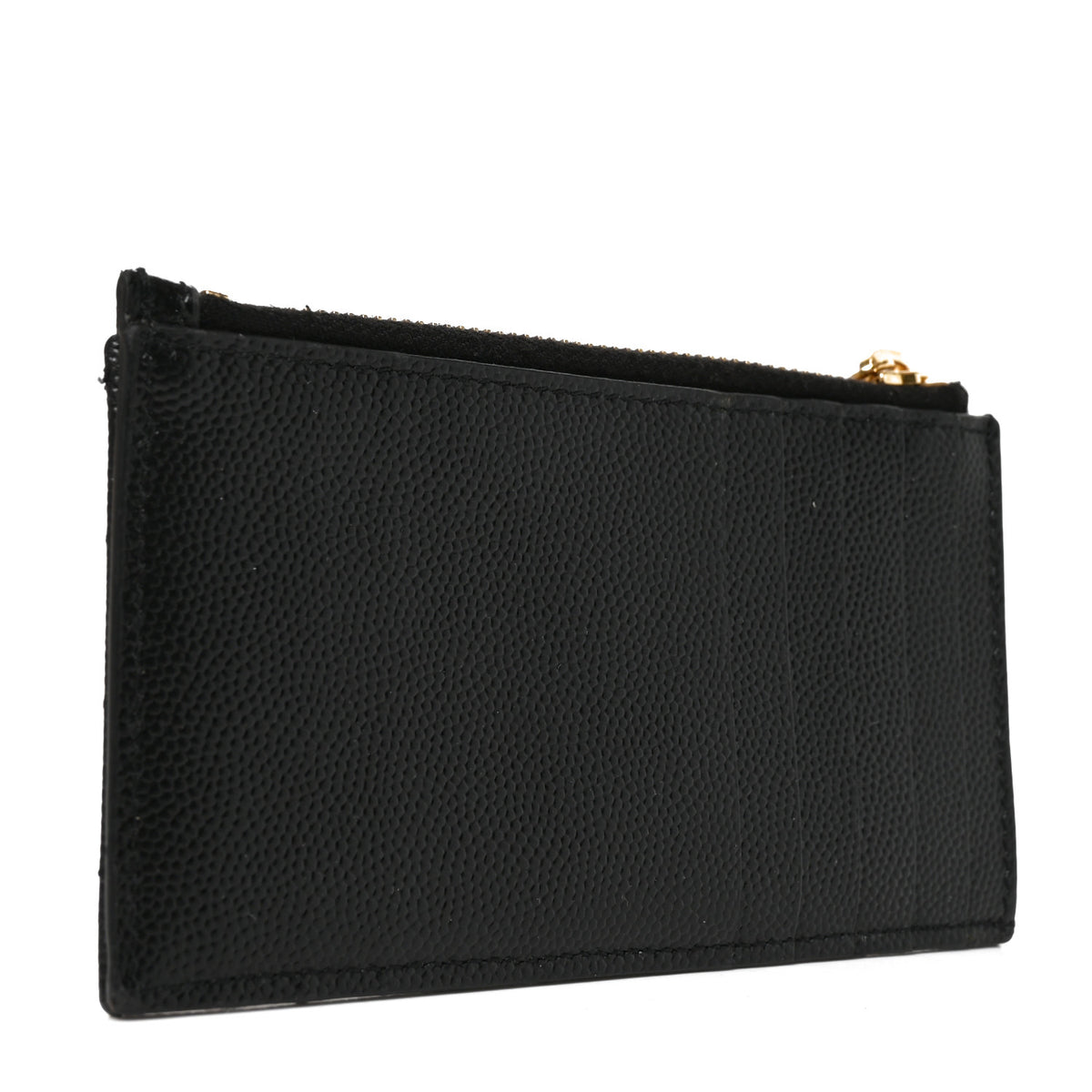 Saint Laurent Grain De Poudre Matelasse Chevron Monogram Fragments Zippered Card Case Black 3 of 6