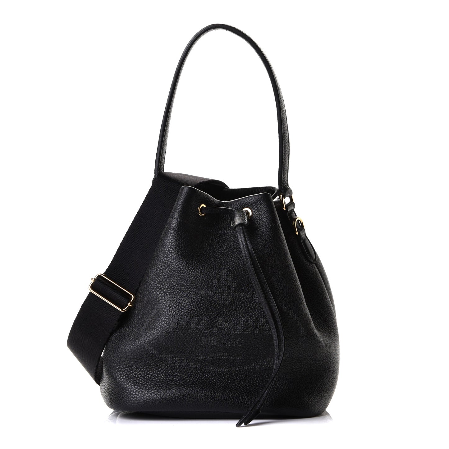 Vitello Daino Soft Logo Drawstring Bucket Black