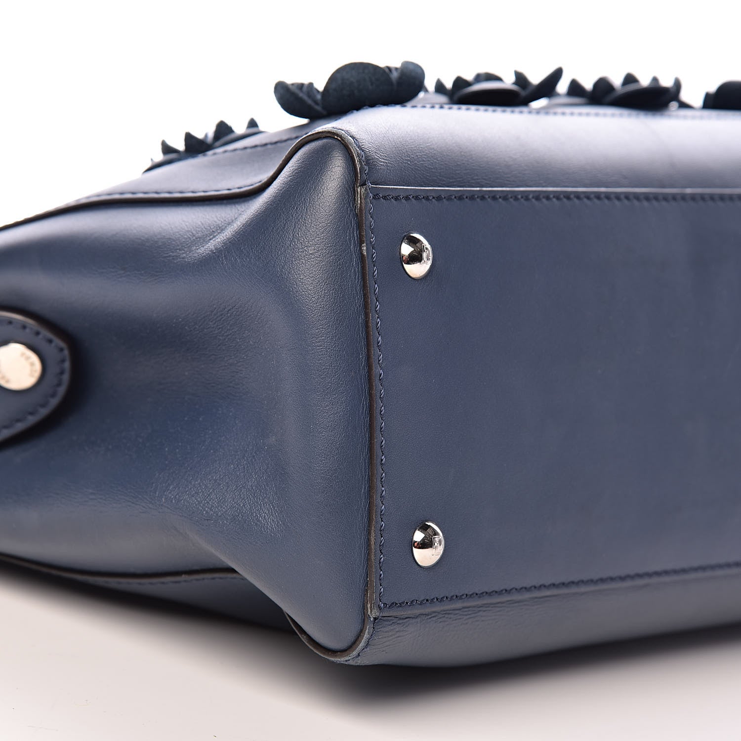 Fendi Calfskin Flowerland Studded Dotcom Satchel Blue 14 of 17