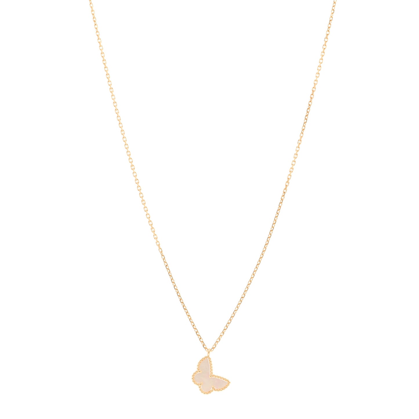 18K Yellow Gold Mother of Pearl Sweet Alhambra Butterfly Pendant Necklace