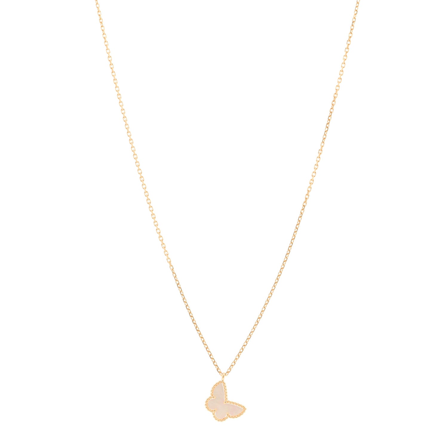 Van Cleef & Arpels 18K Yellow Gold Mother of Pearl Sweet Alhambra Butterfly Pendant Necklace 1 of 5
