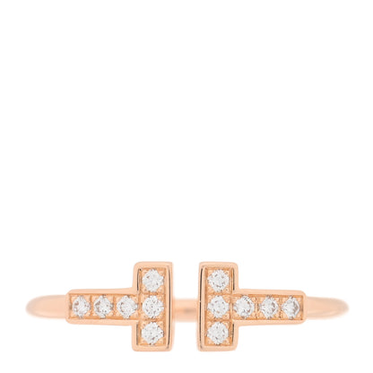 Tiffany 18K Rose Gold Diamond T Wire Ring 56 7.75 1 of 4