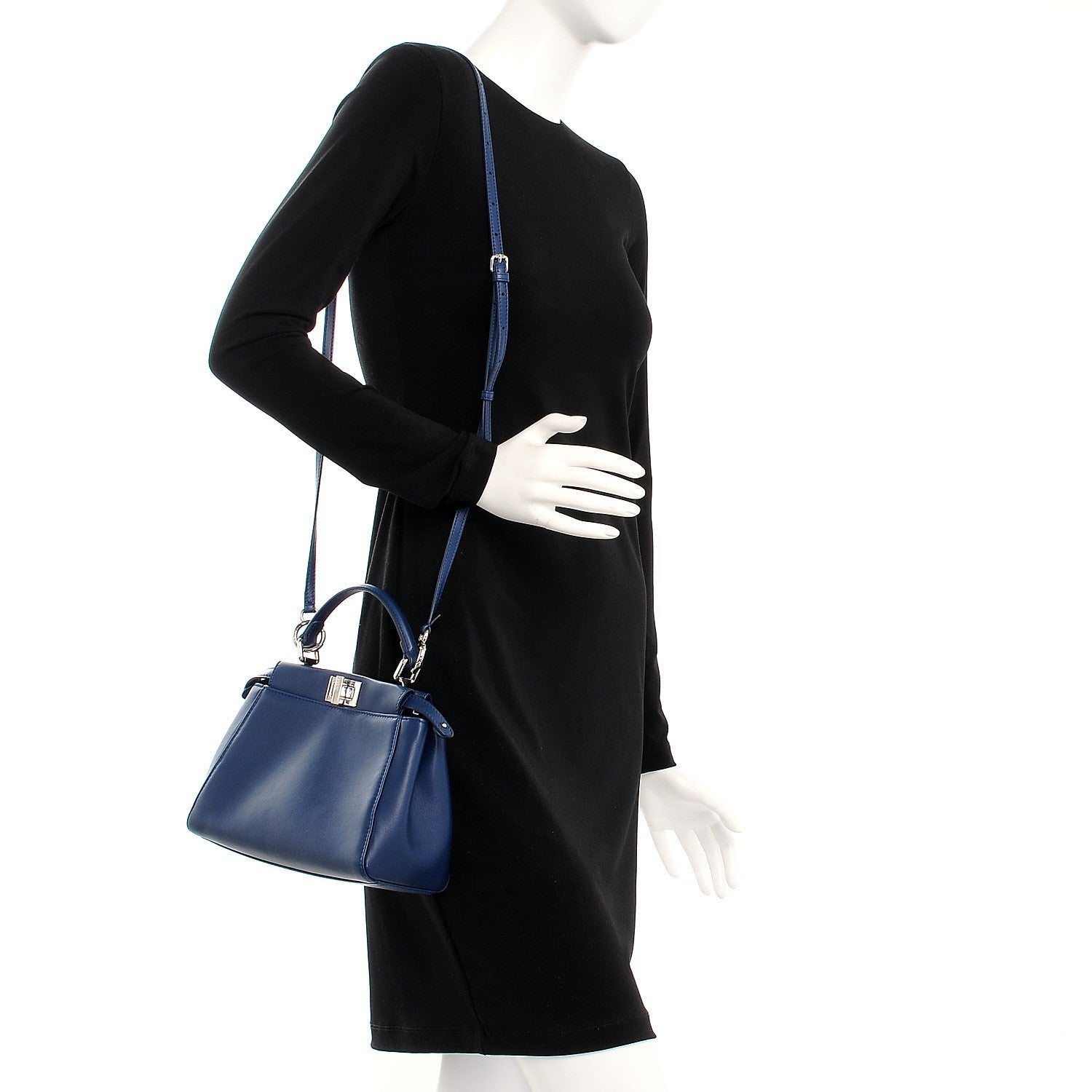 Fendi Nappa Mini Peekaboo Iconic Satchel True Blue 2 of 9
