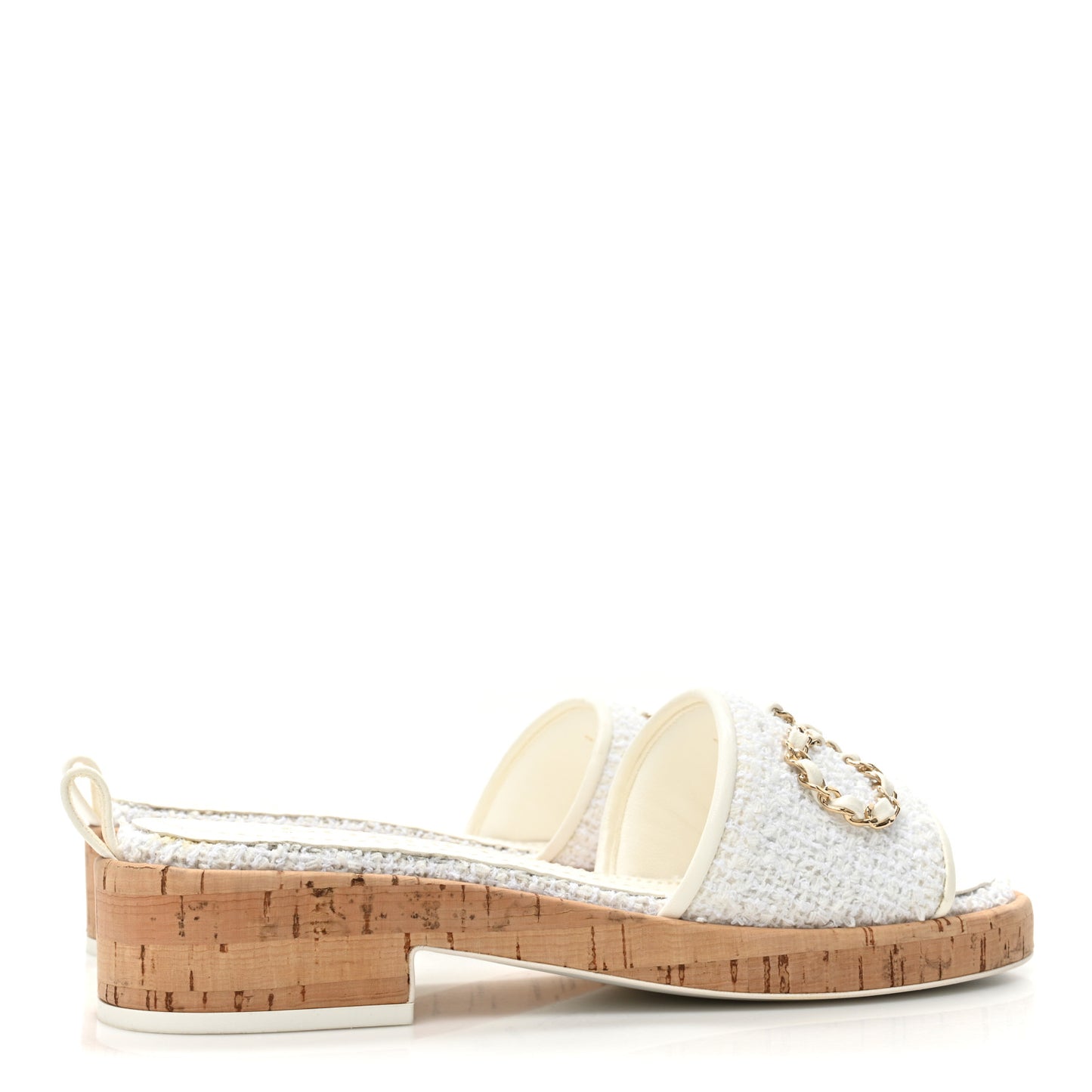 Tweed Cork CC Chain Mule Sandal 36.5 White