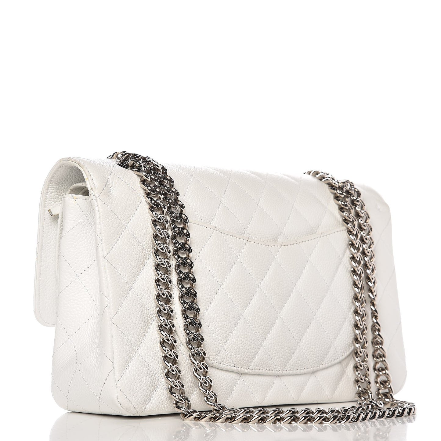 Caviar Quilted Medium Double Flap Bijoux Chain White