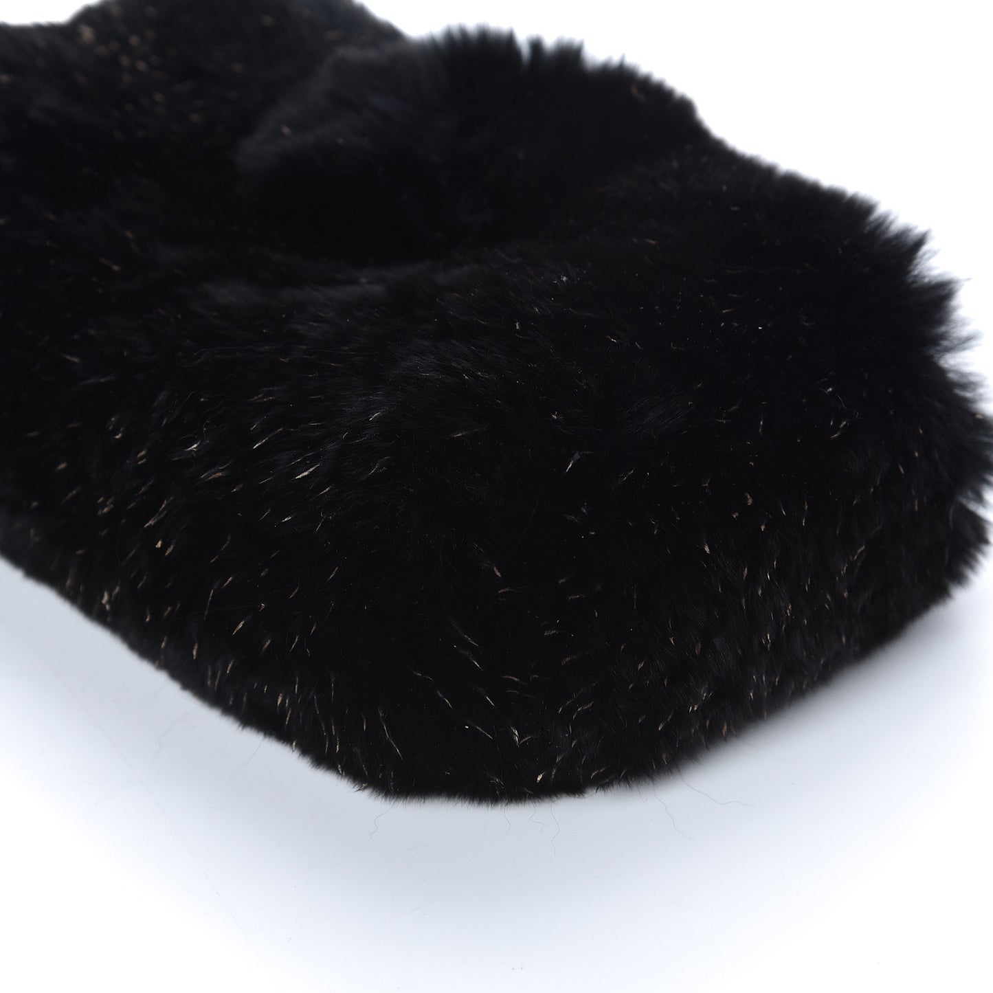 Rabbit Fur Small Clutch With Chain Black