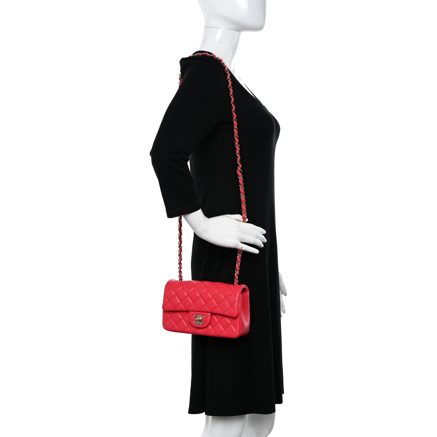 Chanel Lambskin Quilted Mini Rectangular Flap Dark Red 2 of 10