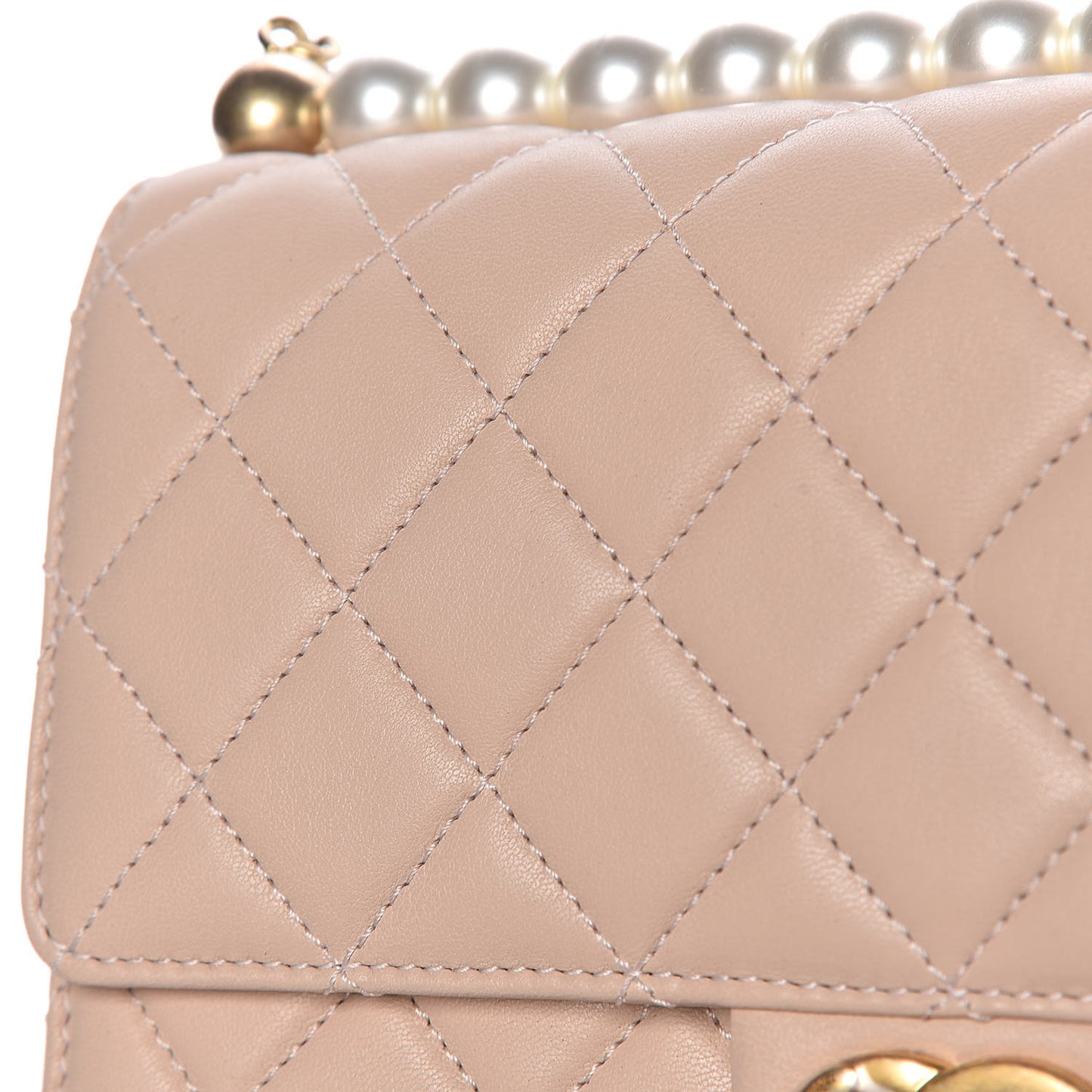 Lambskin Quilted Small Chic Pearls Flap Beige