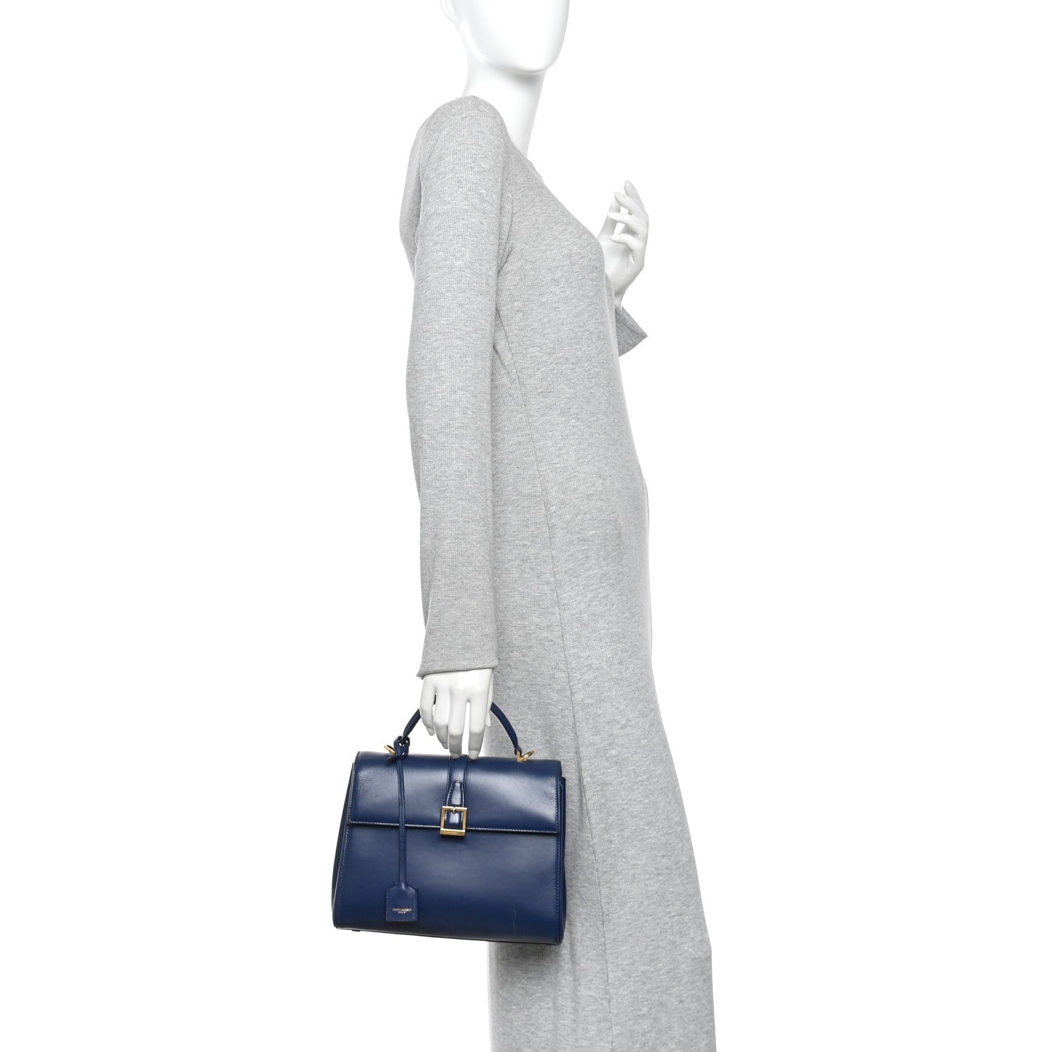 Saint Laurent Calfskin Le Fermoir Top Handle Bag Blue 2 of 9