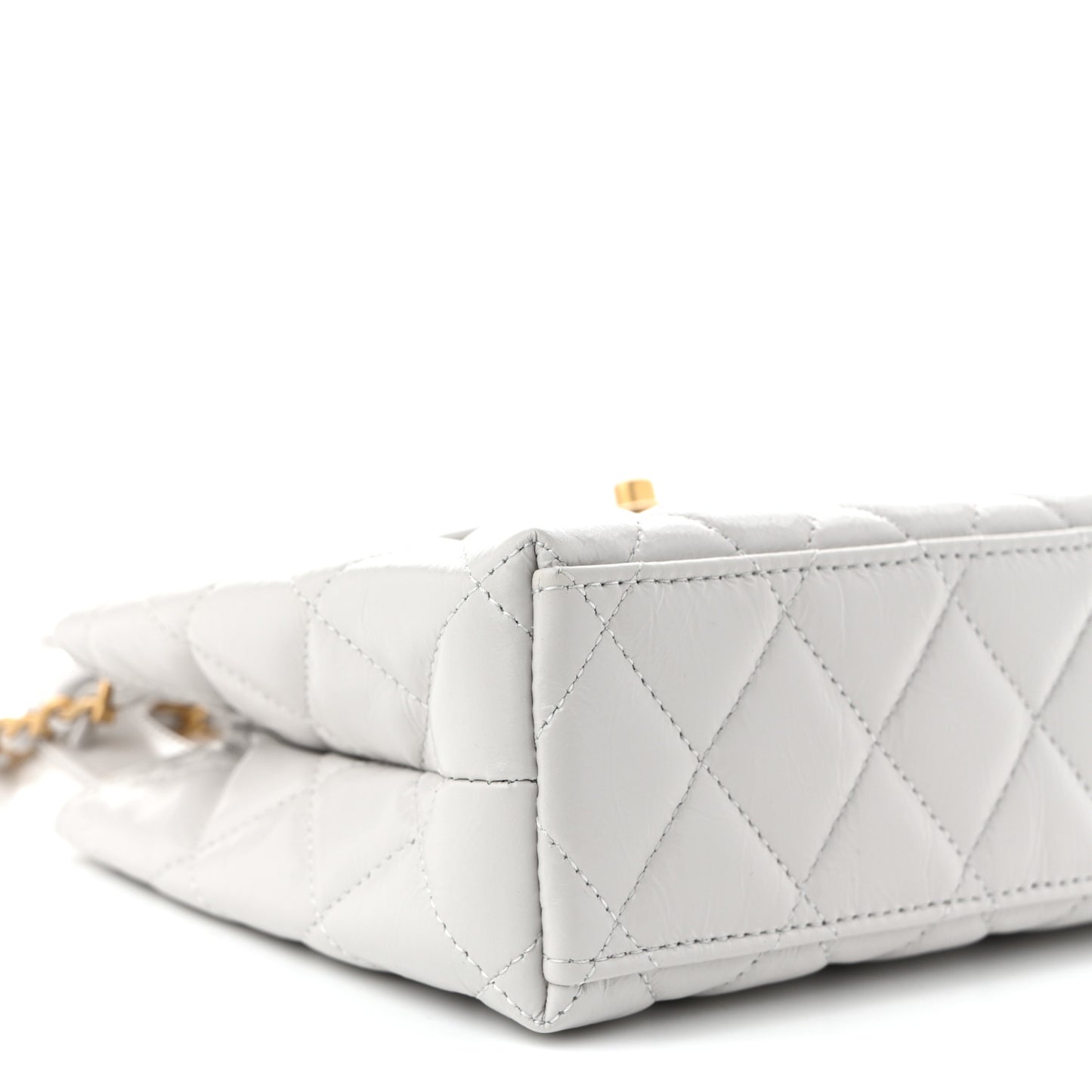 Shiny Aged Calfskin Quilted Nano Kelly Shopper Light Grey