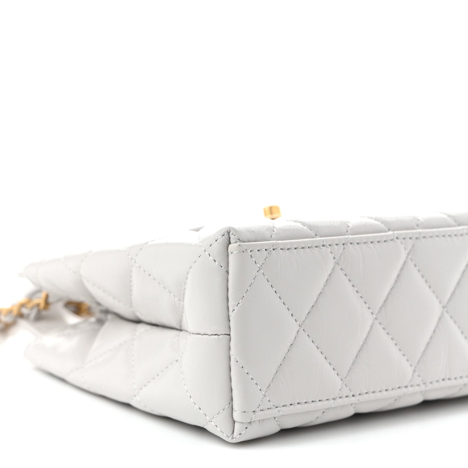 Chanel Shiny Aged Calfskin Quilted Nano Kelly Shopper Light Grey 9 of 11