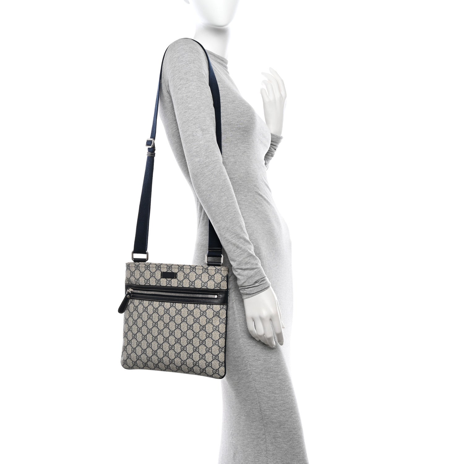 Gucci GG Supreme Monogram Flat Messenger Bag Black 2 of 12