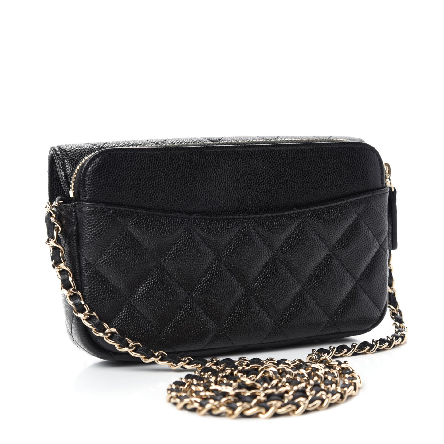 Caviar Quilted Flap Phone Holder With Chain Black
