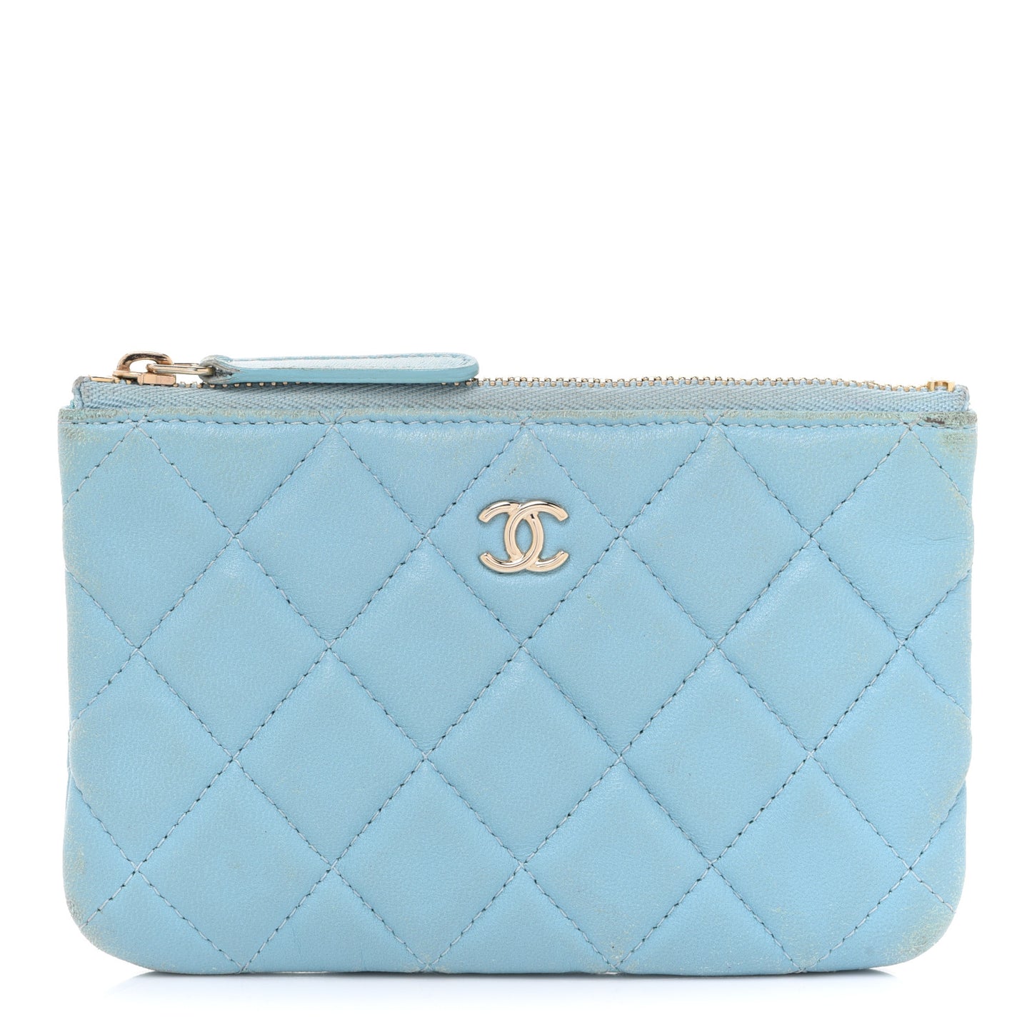 Lambskin Quilted Small Cosmetic Case Light Blue