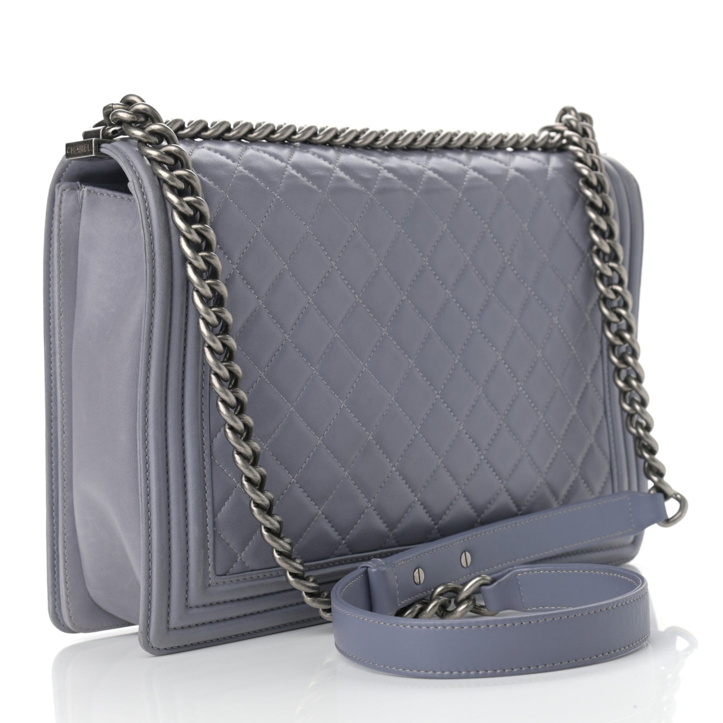 Lambskin Quilted Large Boy Flap Grey