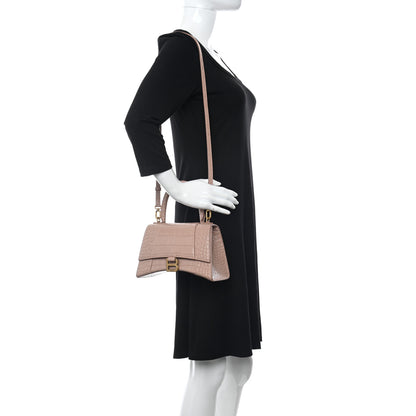 Balenciaga Shiny Calfskin Crocodile Embossed Small Hourglass Top Handle Bag Nude Beige 2 of 9