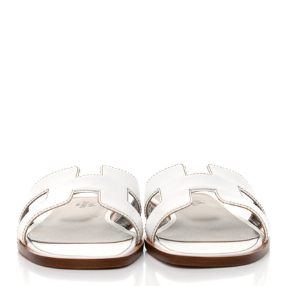 Hermes Box Calfskin Oran Sandals 38 White 2 of 9