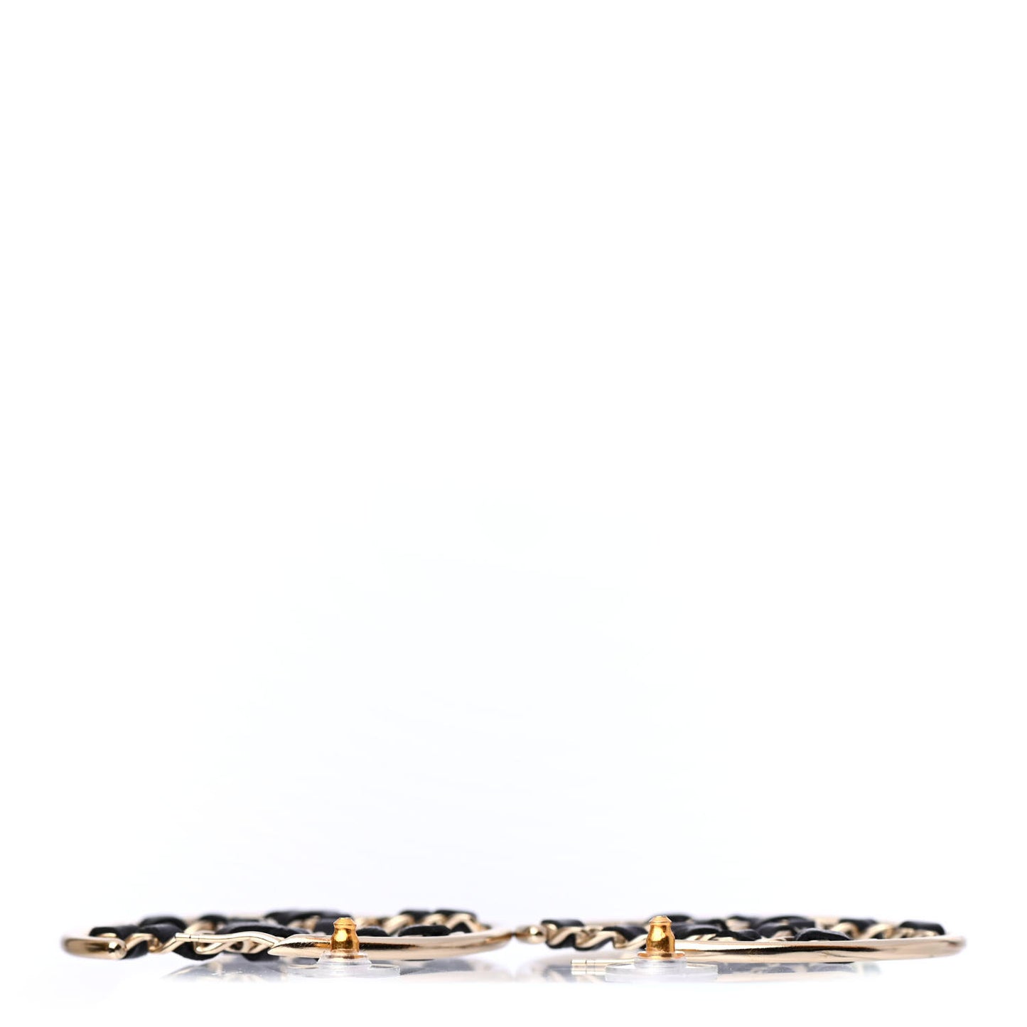 Lambskin CC Chain Hoop Earrings Black Gold