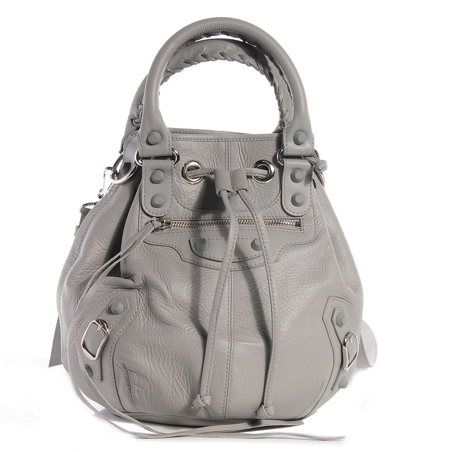 Matte Goatskin Rubber Covered Classic Hardware Mini Pompon Gris Glace