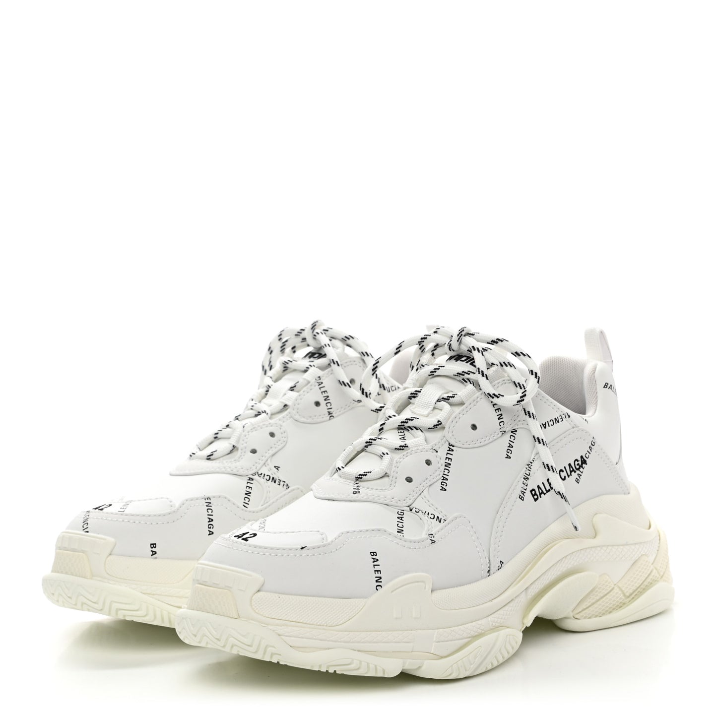 Technical Fabric Allover Logo Mens Triple S Sneakers 42 White Black