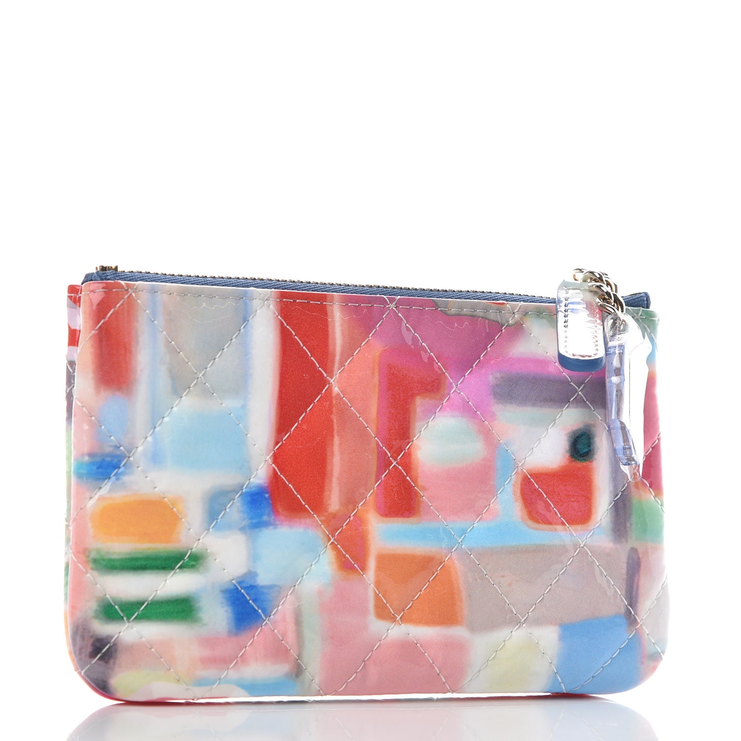 Patent Calfskin Printed Quilted Small Cosmetic Case Multicolor
