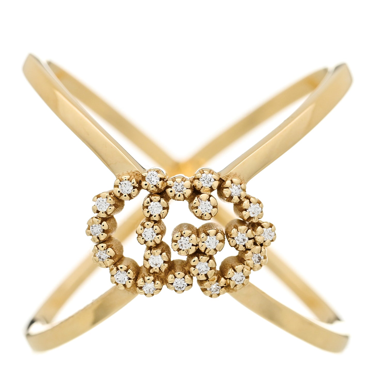 18K Yellow Gold Diamond Running G Cross Ring 52 6