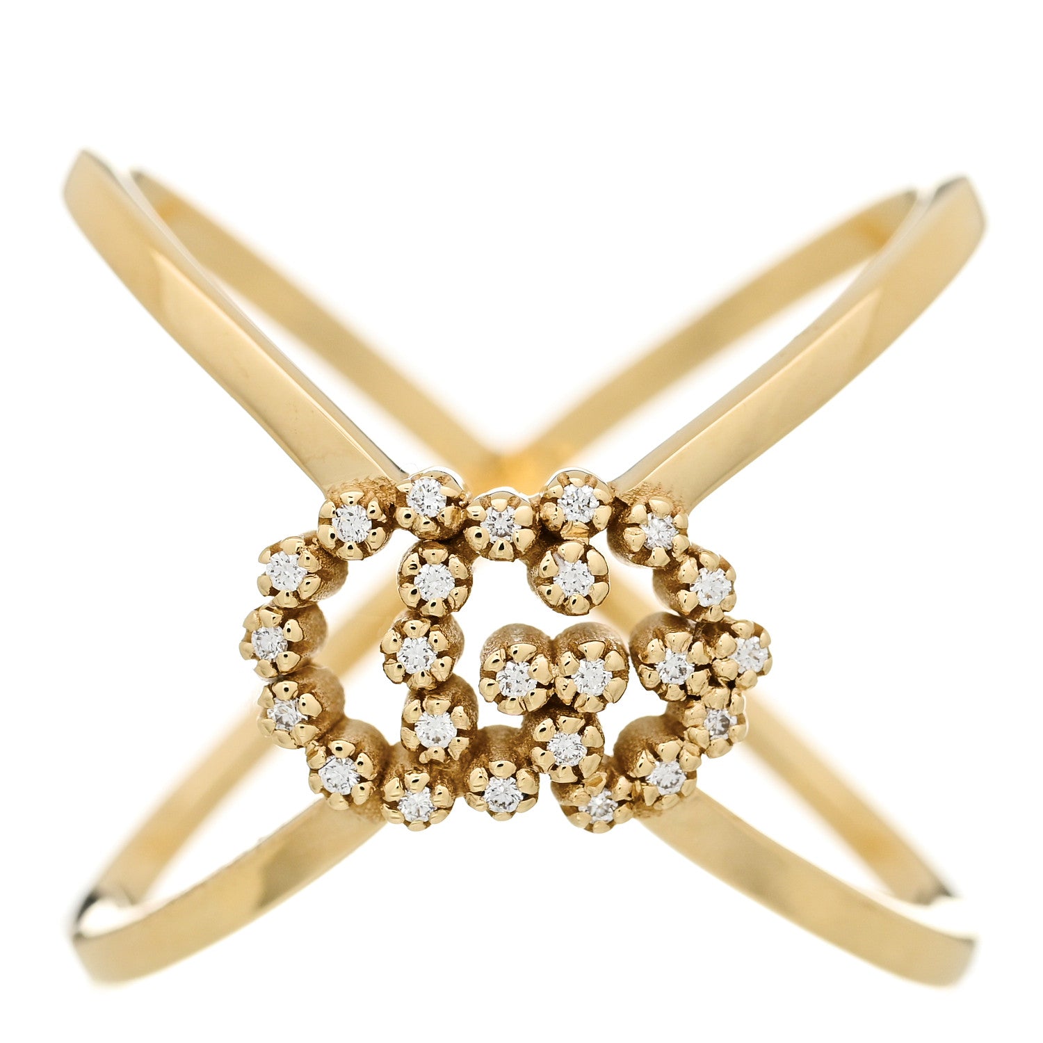 Gucci 18K Yellow Gold Diamond Running G Cross Ring 52 6 1 of 5