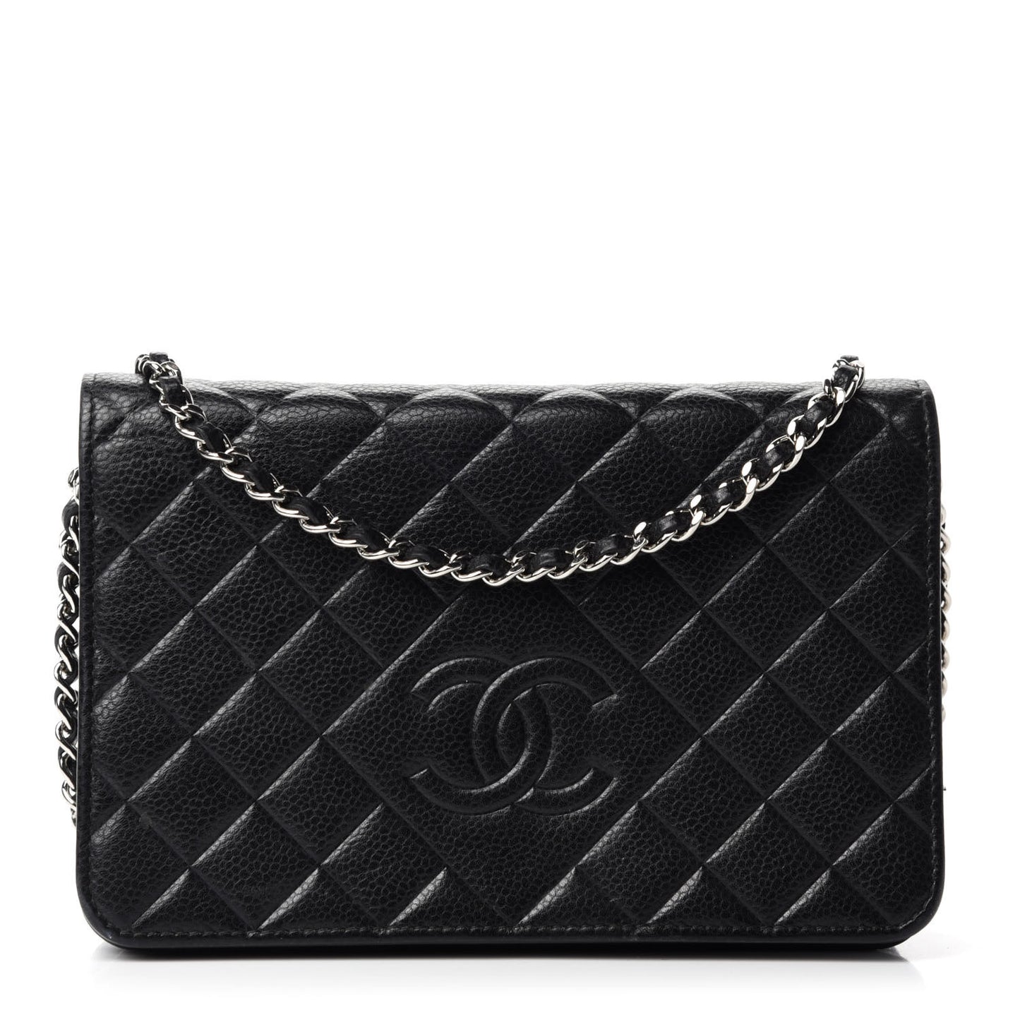 Caviar Quilted Diamond CC Wallet On Chain WOC Black