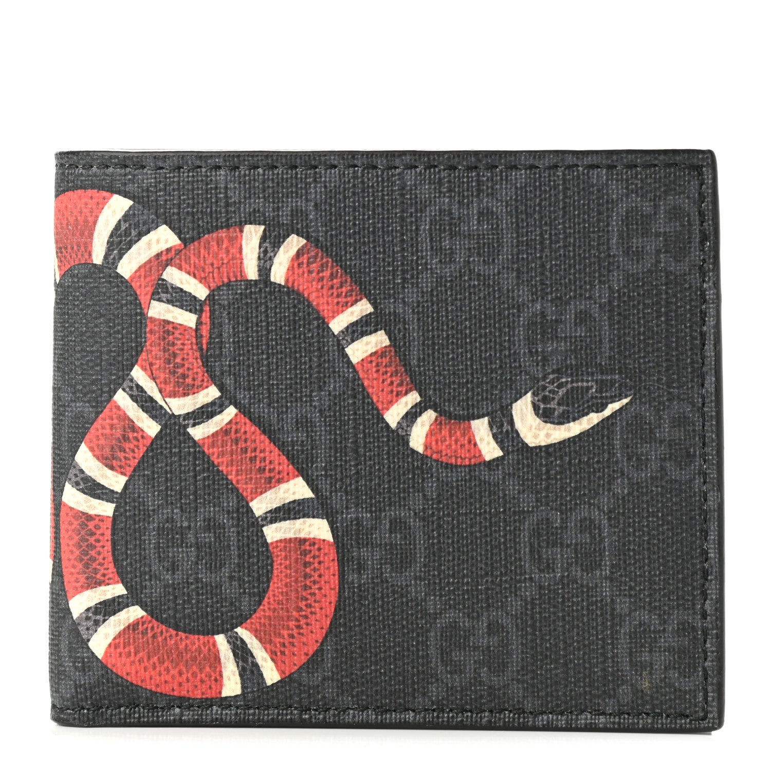 Gucci GG Supreme Monogram Selleria Calfskin Kingsnake Bi-Fold Wallet Black Multicolor 1 of 8