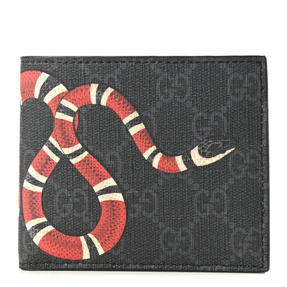 Gucci GG Supreme Monogram Selleria Calfskin Kingsnake Bi-Fold Wallet Black Multicolor 1 of 8