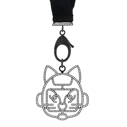 Chanel Crystal CC Emoji Robot Cat Lanyard Necklace Black Silver 4 of 5