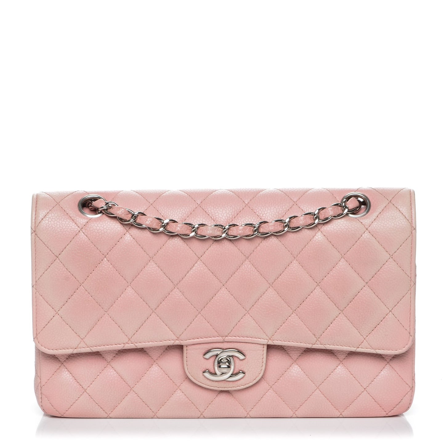 Caviar Quilted Medium Double Flap Pink