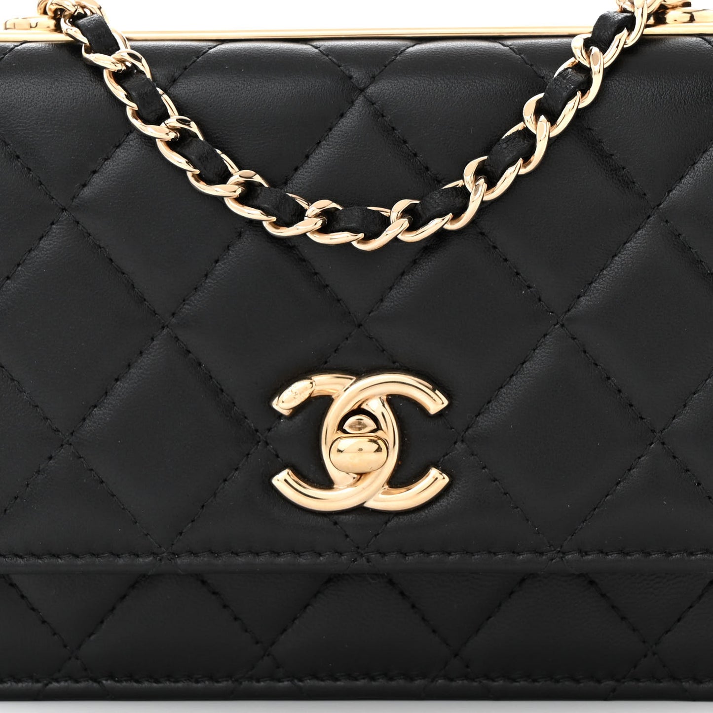 Lambskin Quilted Mini Trendy CC Wallet On Chain WOC Black