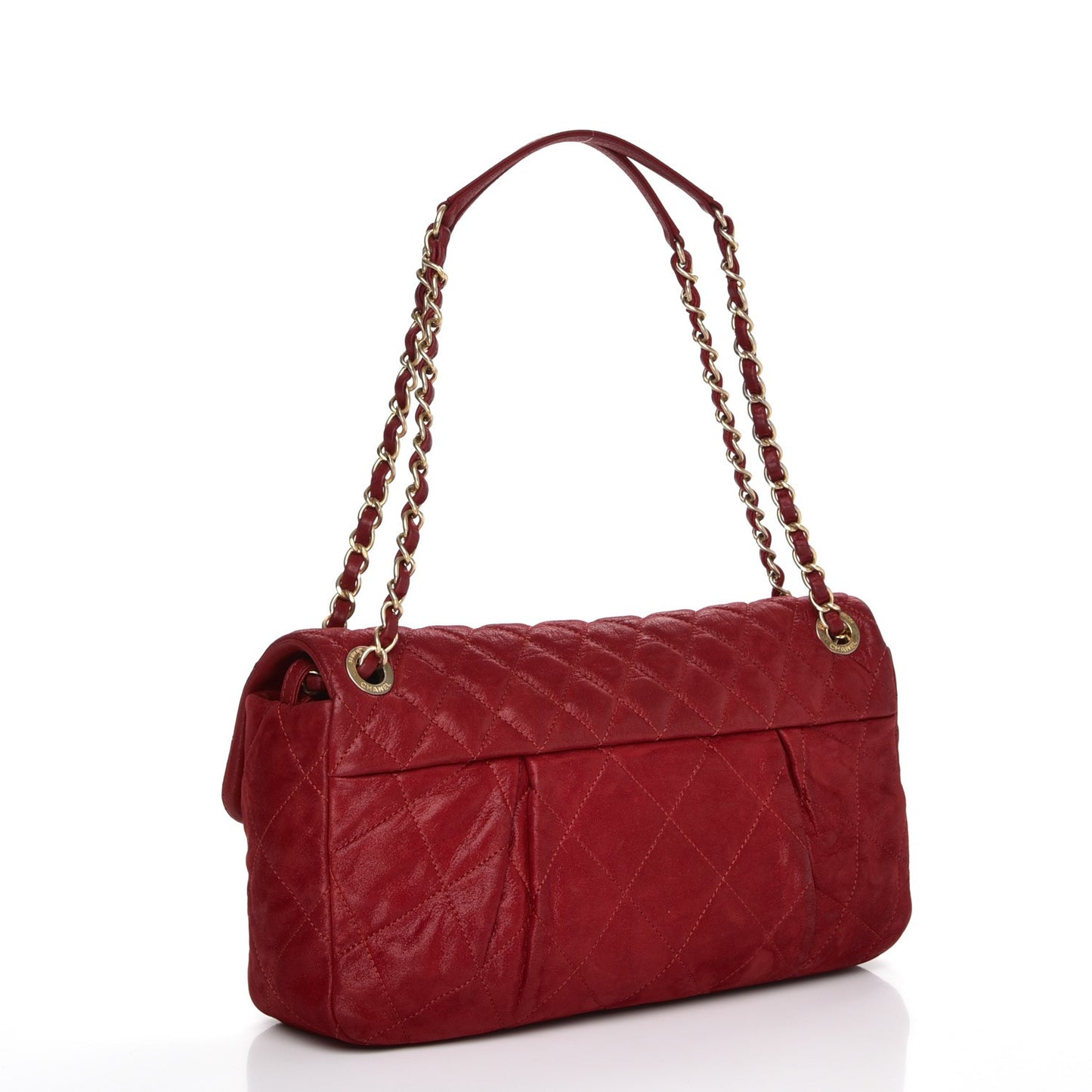 Iridescent Calfskin Large Chic Quilt Flap Red
