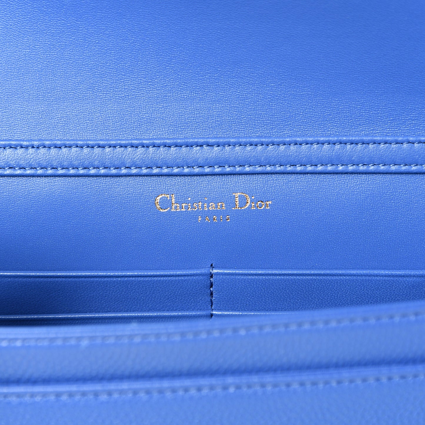 Grained Calfskin Diorama Wallet on Chain Pouch Blue