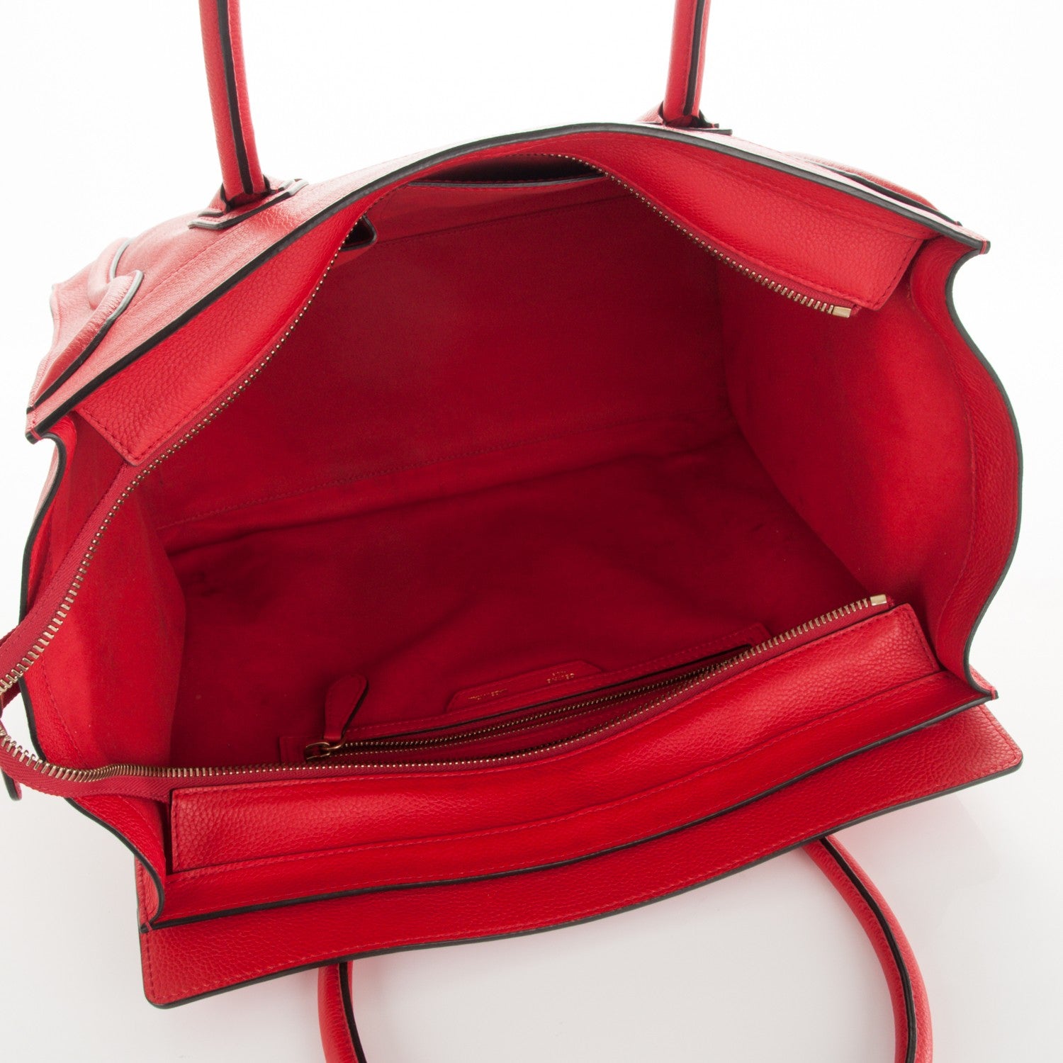 Celine Drummed Calfskin Shoulder Luggage Vermillion 5 of 7