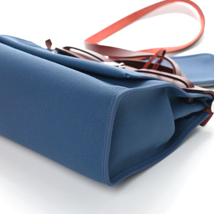 Hermes Vache Hunter Toile Militaire Herbag Zip 31 PM Bleu Agate Rouge H 9 of 10